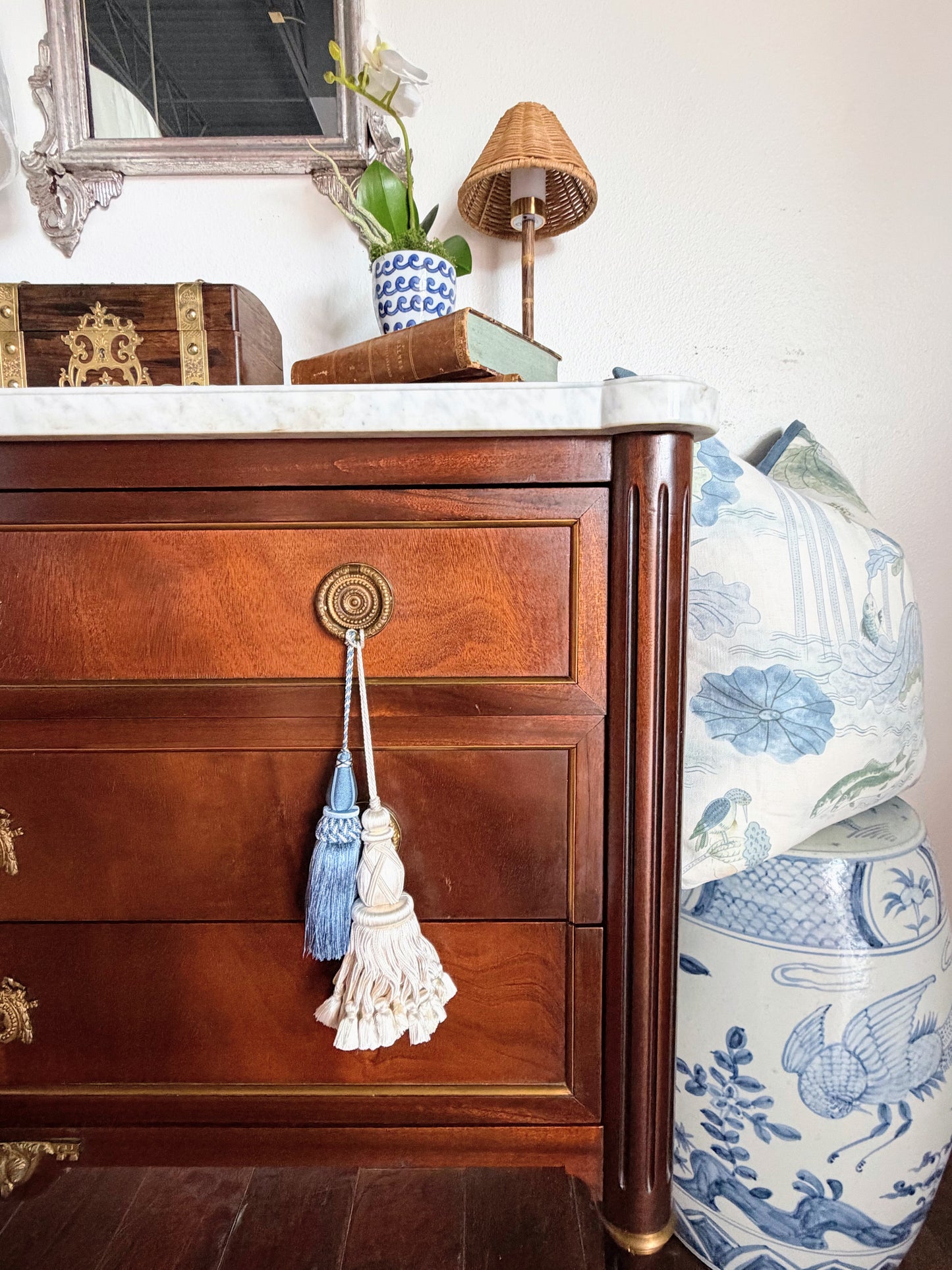 French Louis XVI White Marble Top Commode