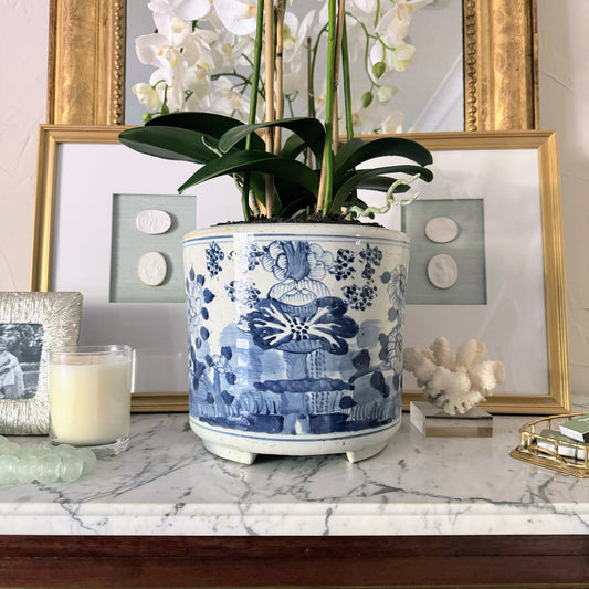 Blue & White Lotus Orchid Cache Pot
