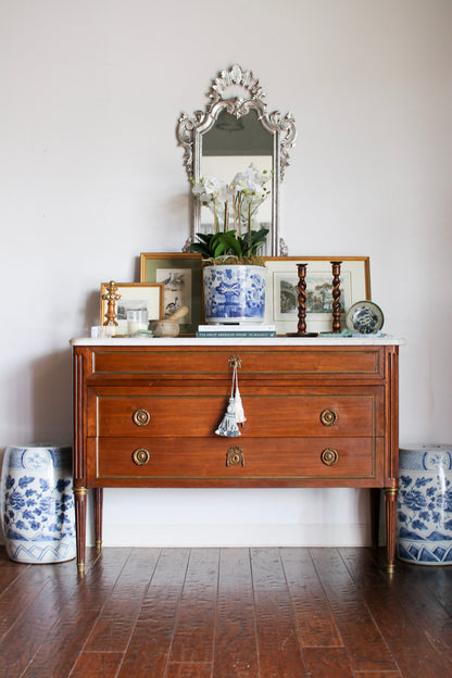 French Louis XVI White Marble Top Commode