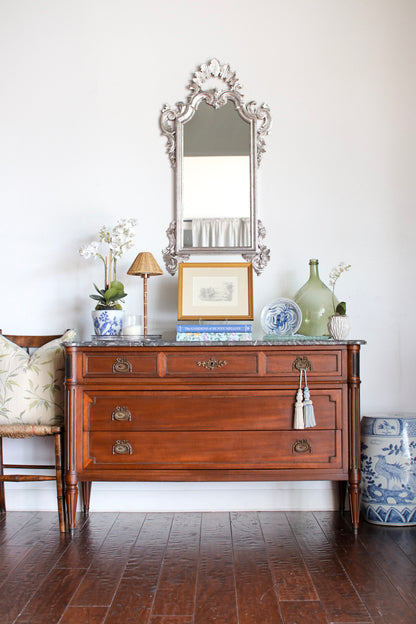 French Louis XVI Style Grey Marble Top Commode