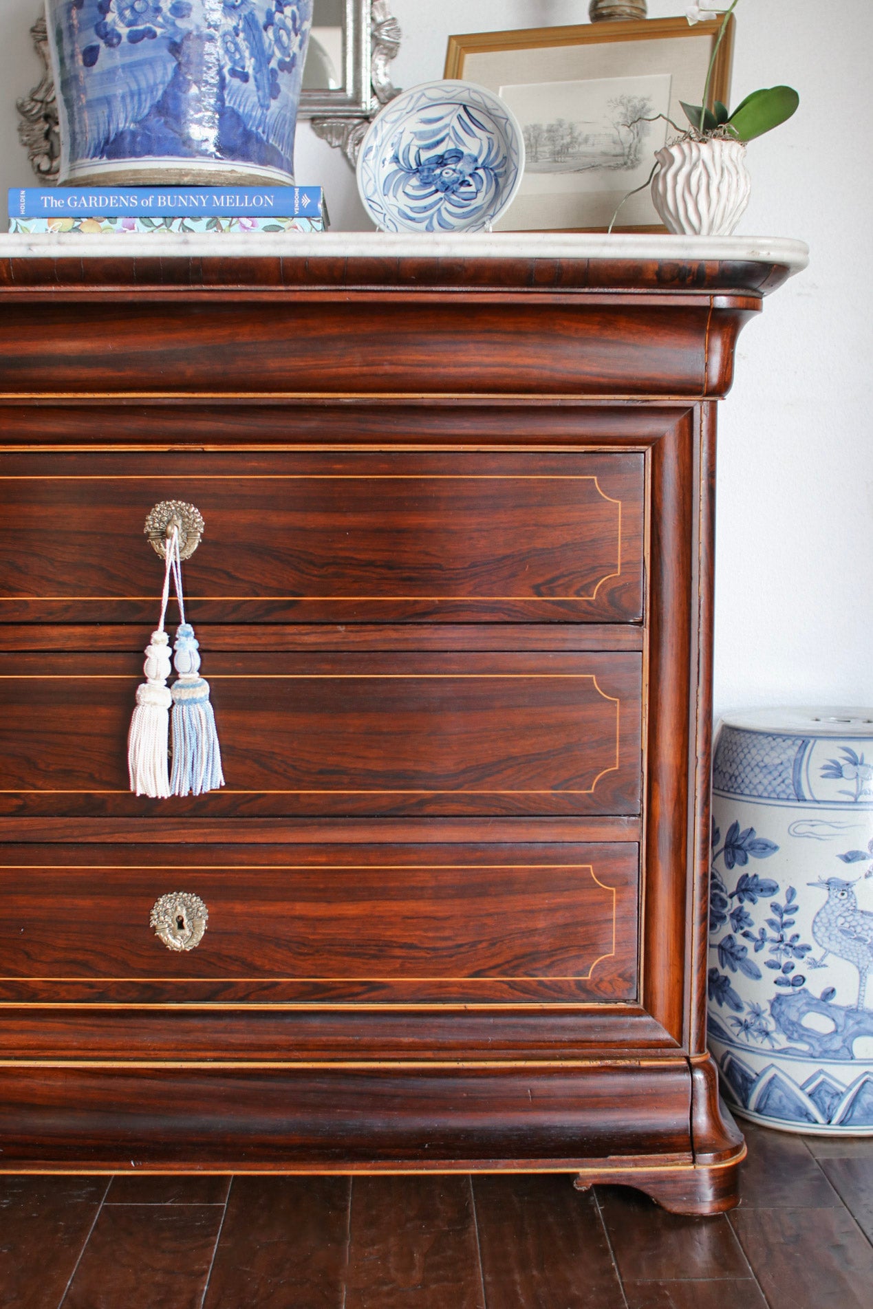 French Charles X White Marble Top Commode