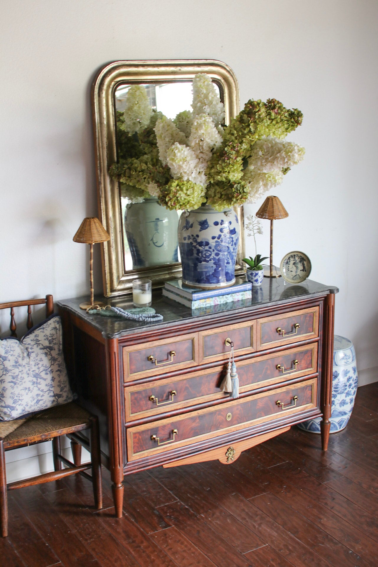 French Louis XVI Grey Marble Top Commode