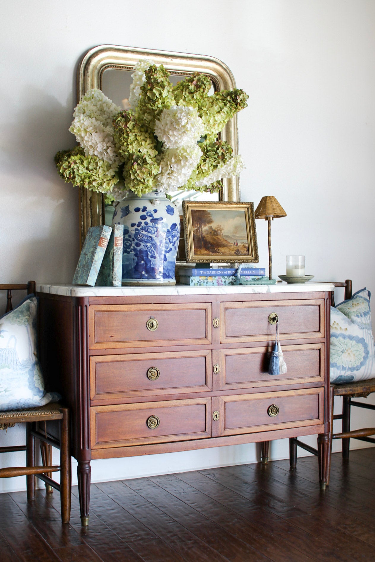 French Louis XVI White Marble Top Commode