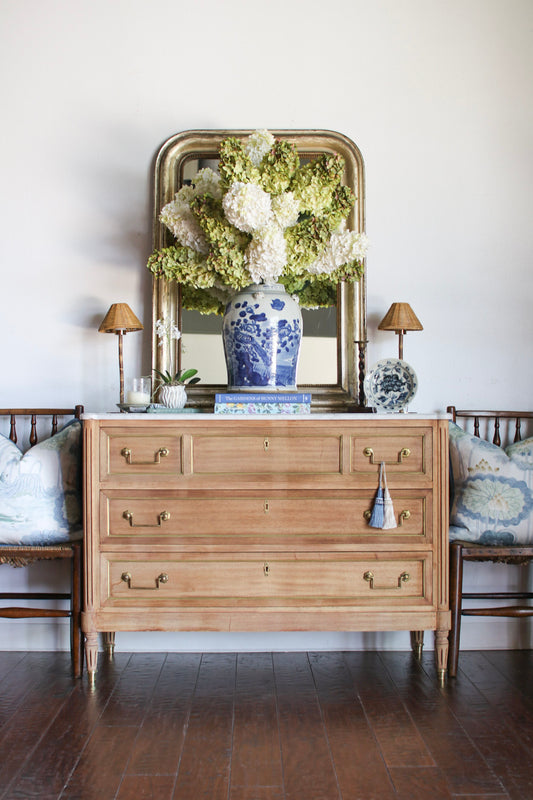 Bleached French Louis XVI White Marble Top Commode