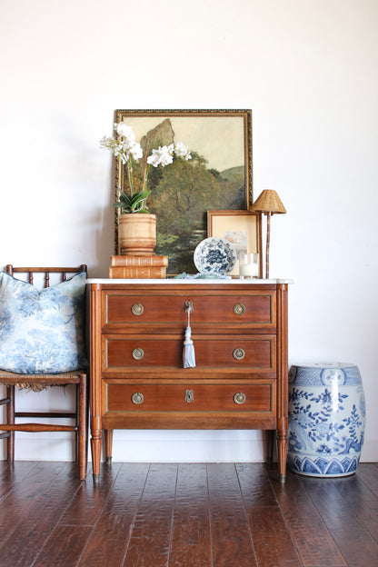 French Louis XVI Petite White Marble Top Commode