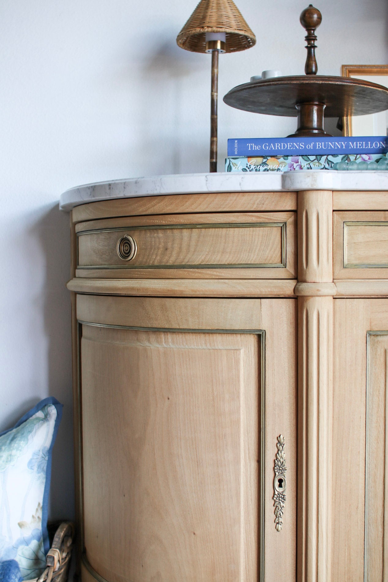 Bleached French Louis XVI White Marble Top Buffet