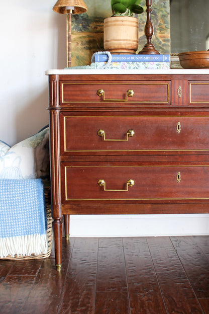 French Louis XVI White Marble Top Commode