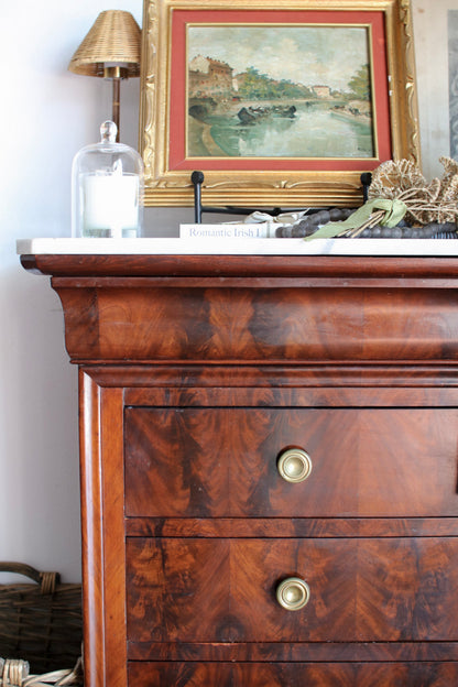 French Louis Philippe Commode with White Marble