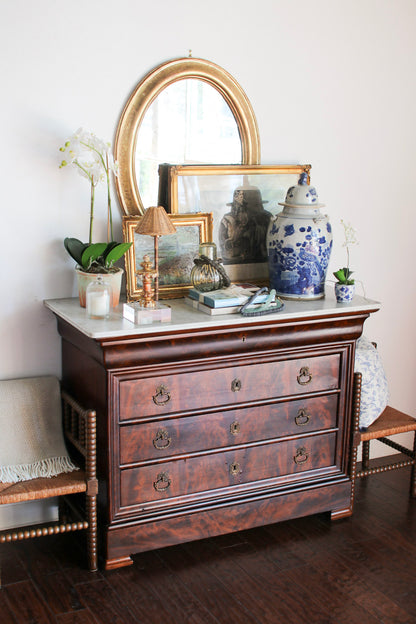 French Louis Philippe White Marble Top Commode