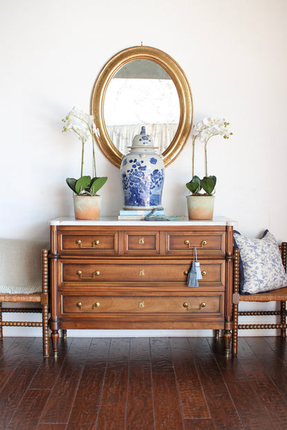 French Louis XVI White Marble Top Commode