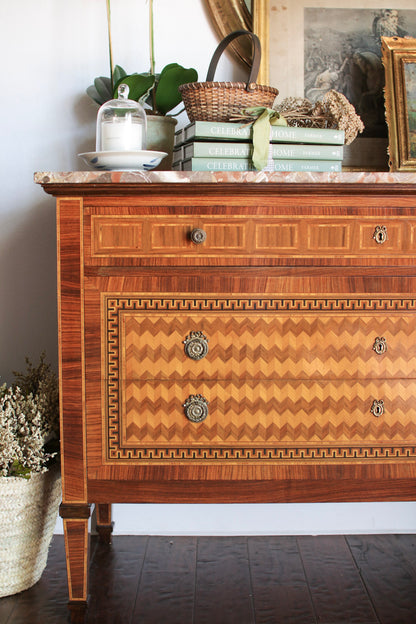 Italian Parquetry Vintage Commode with Pâté Stone