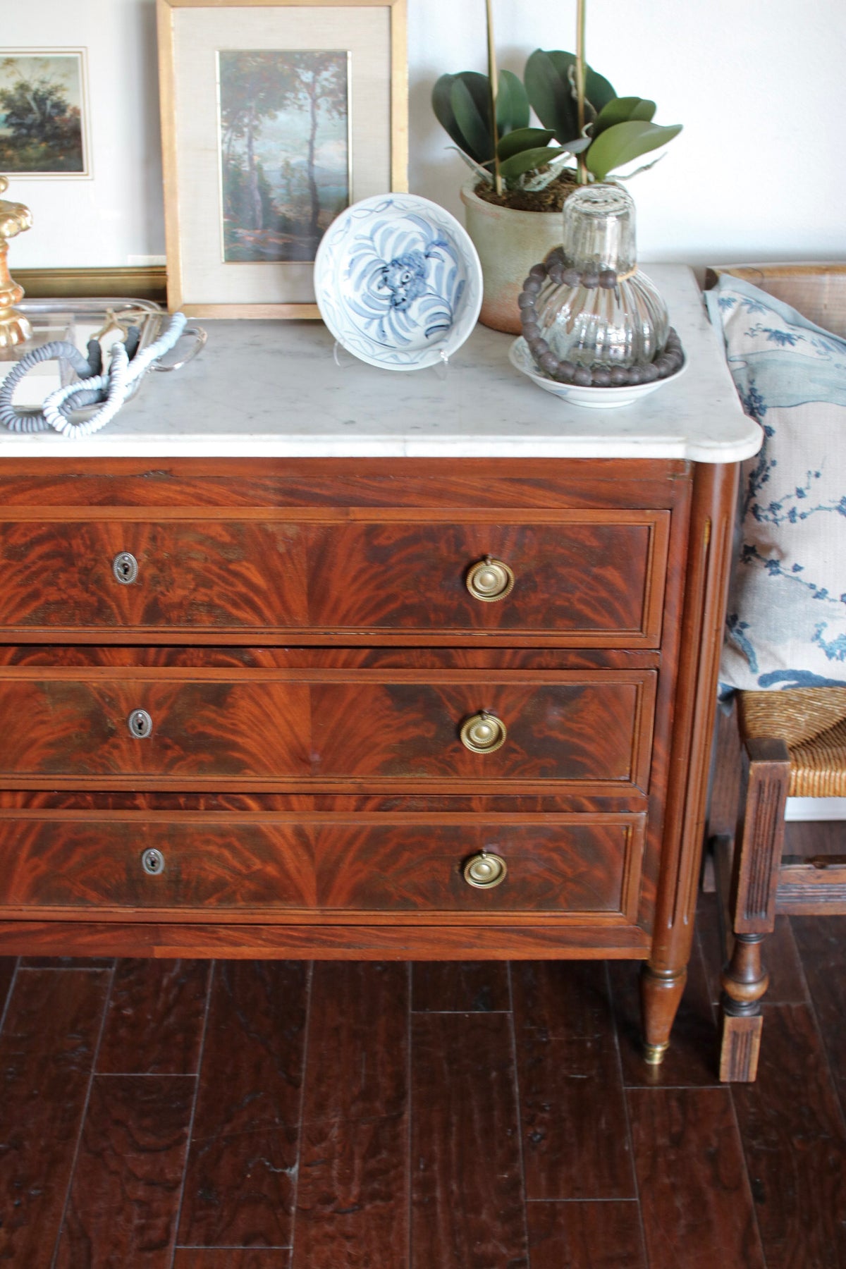 French Louis XVI White Marble Top Commode