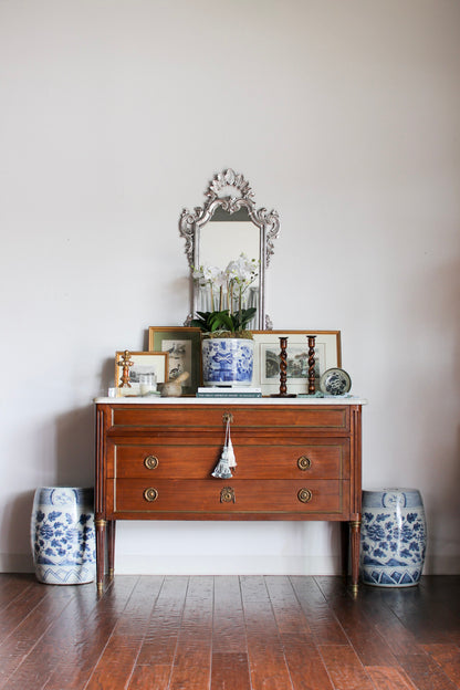 French Louis XVI White Marble Top Commode