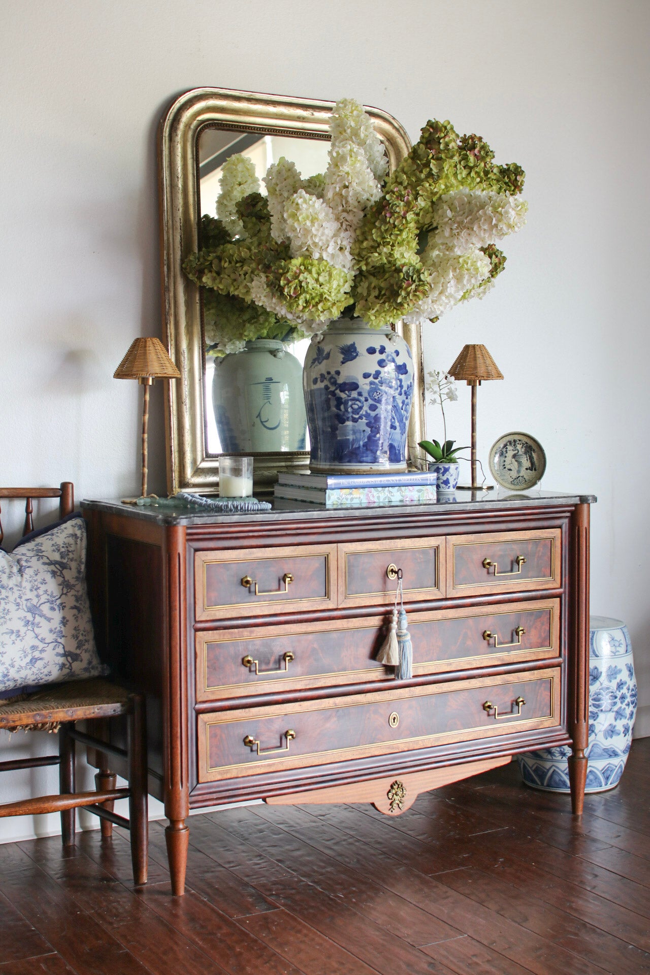 French Louis XVI Grey Marble Top Commode