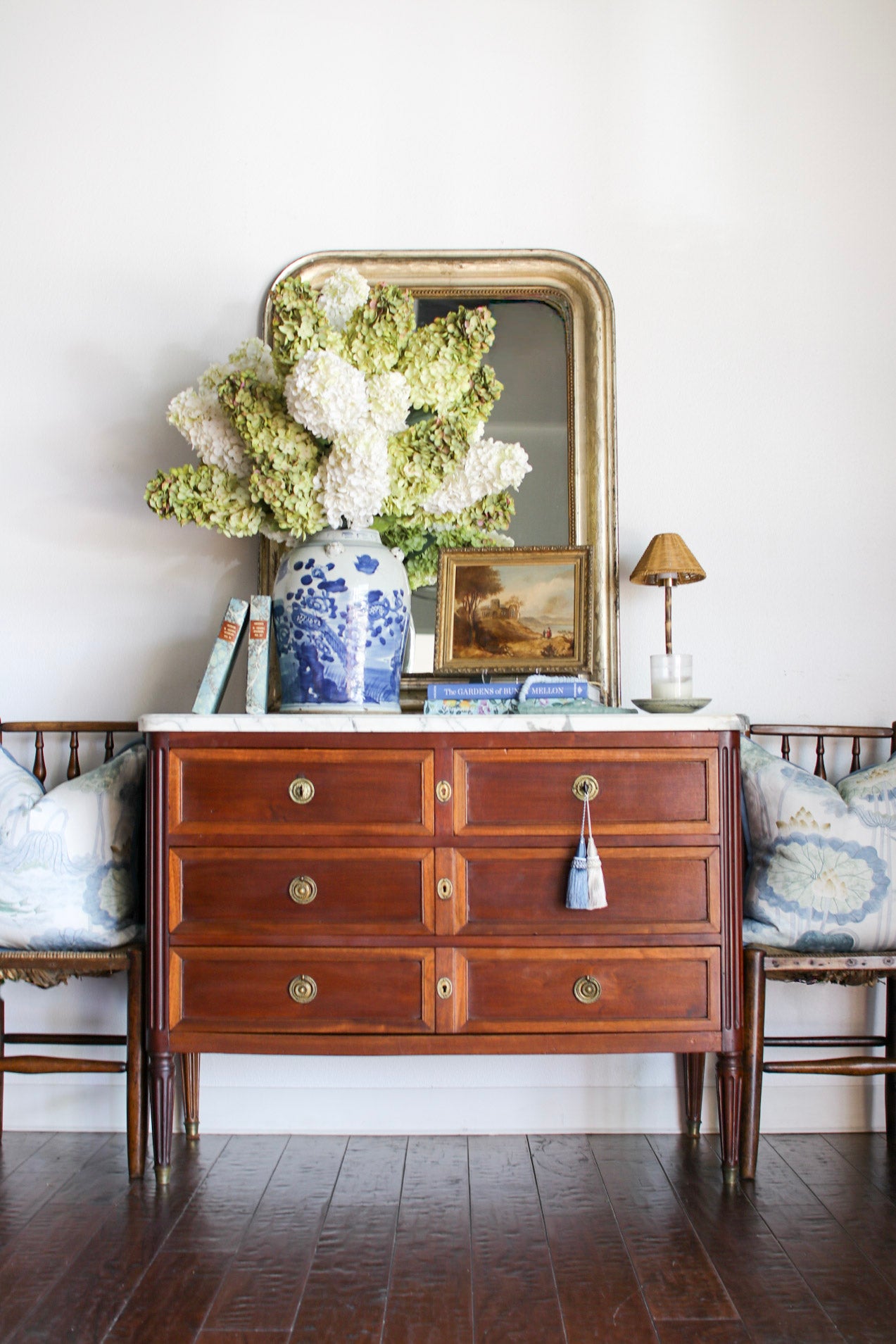 French Louis XVI White Marble Top Commode