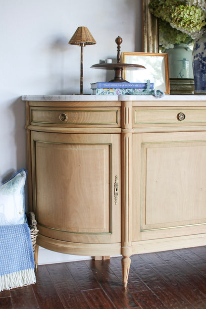 Bleached French Louis XVI White Marble Top Buffet