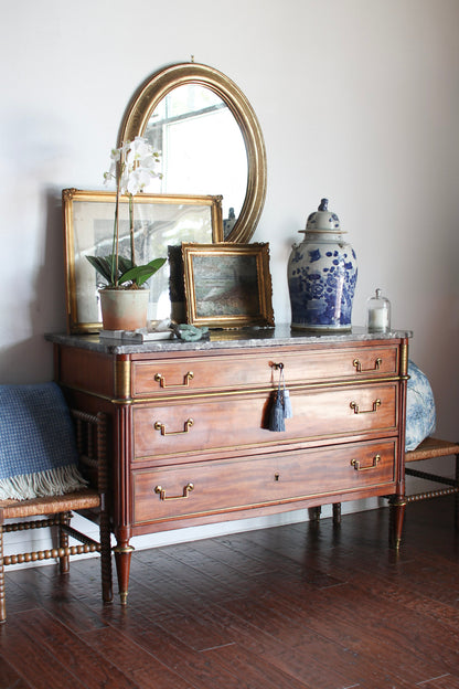 Antique French Louis XVI Grey Marble Top Commode