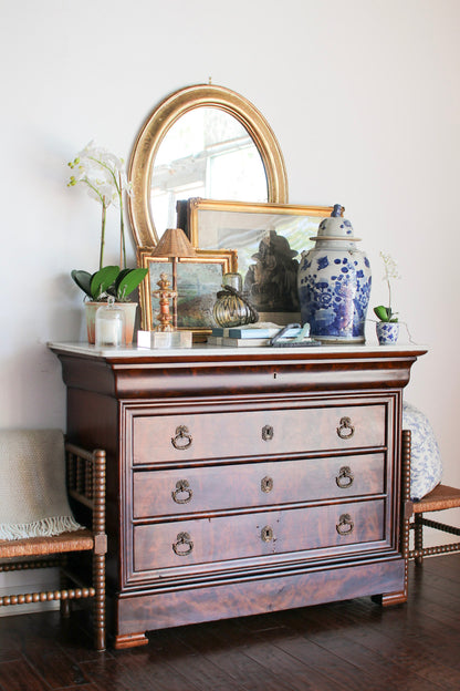 French Louis Philippe White Marble Top Commode