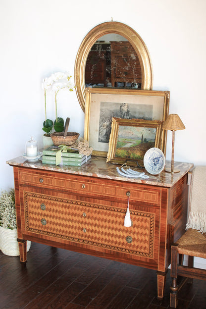 Italian Parquetry Vintage Commode with Pâté Stone