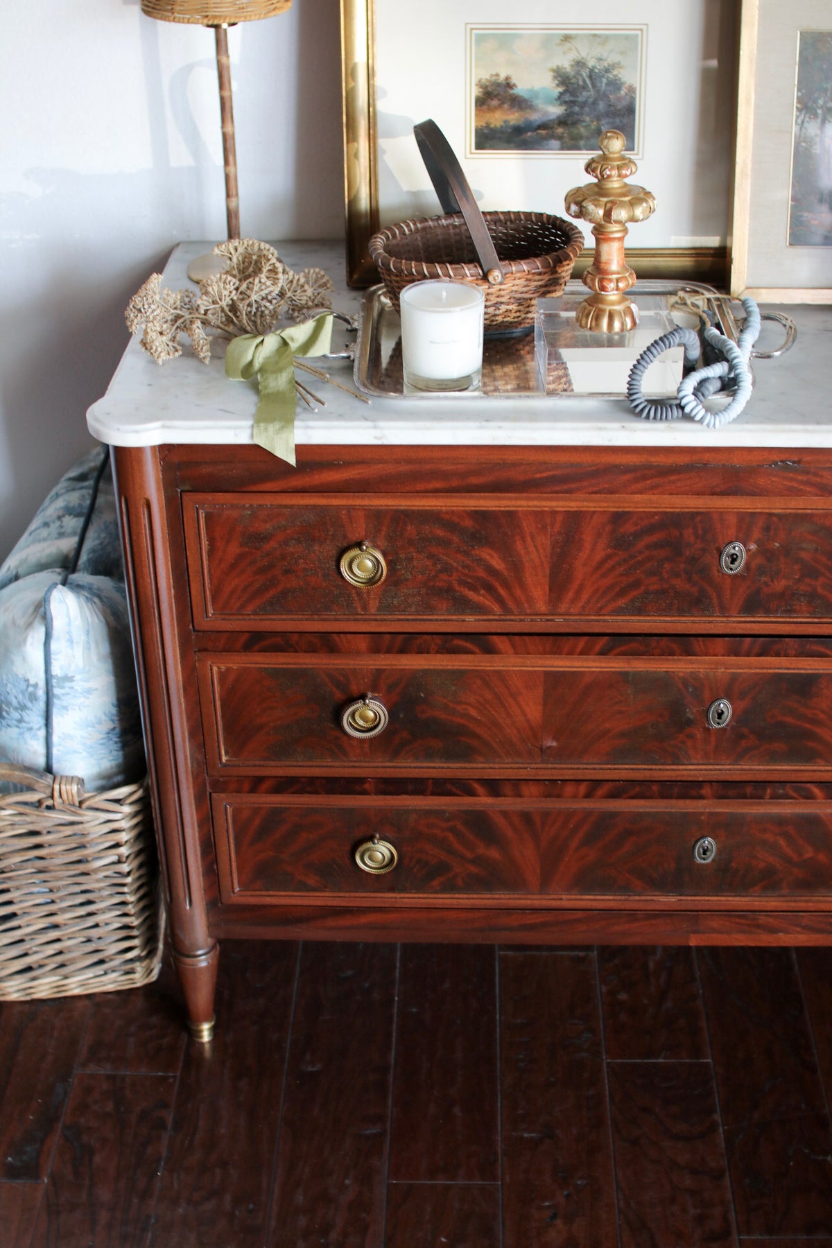 French Louis XVI White Marble Top Commode