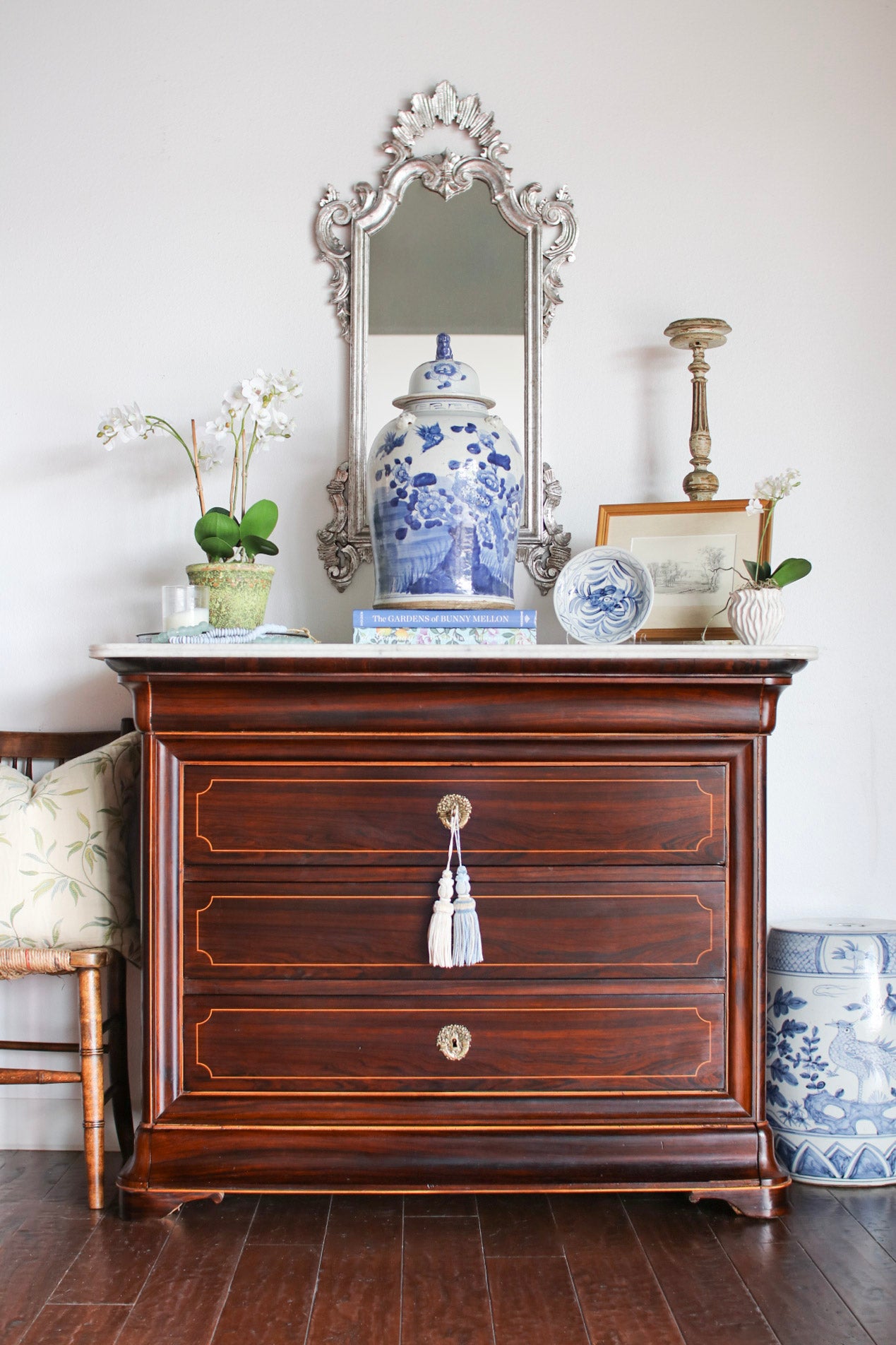 French Charles X White Marble Top Commode