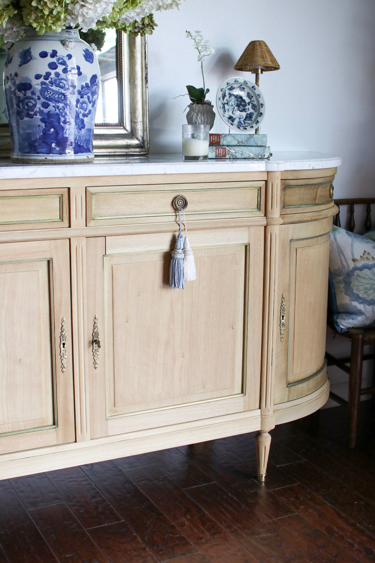 Bleached French Louis XVI White Marble Top Buffet