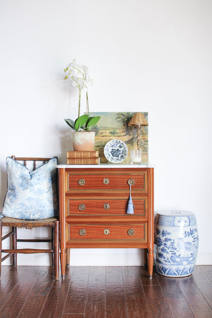 French Louis XVI Petite White Marble Top Commode