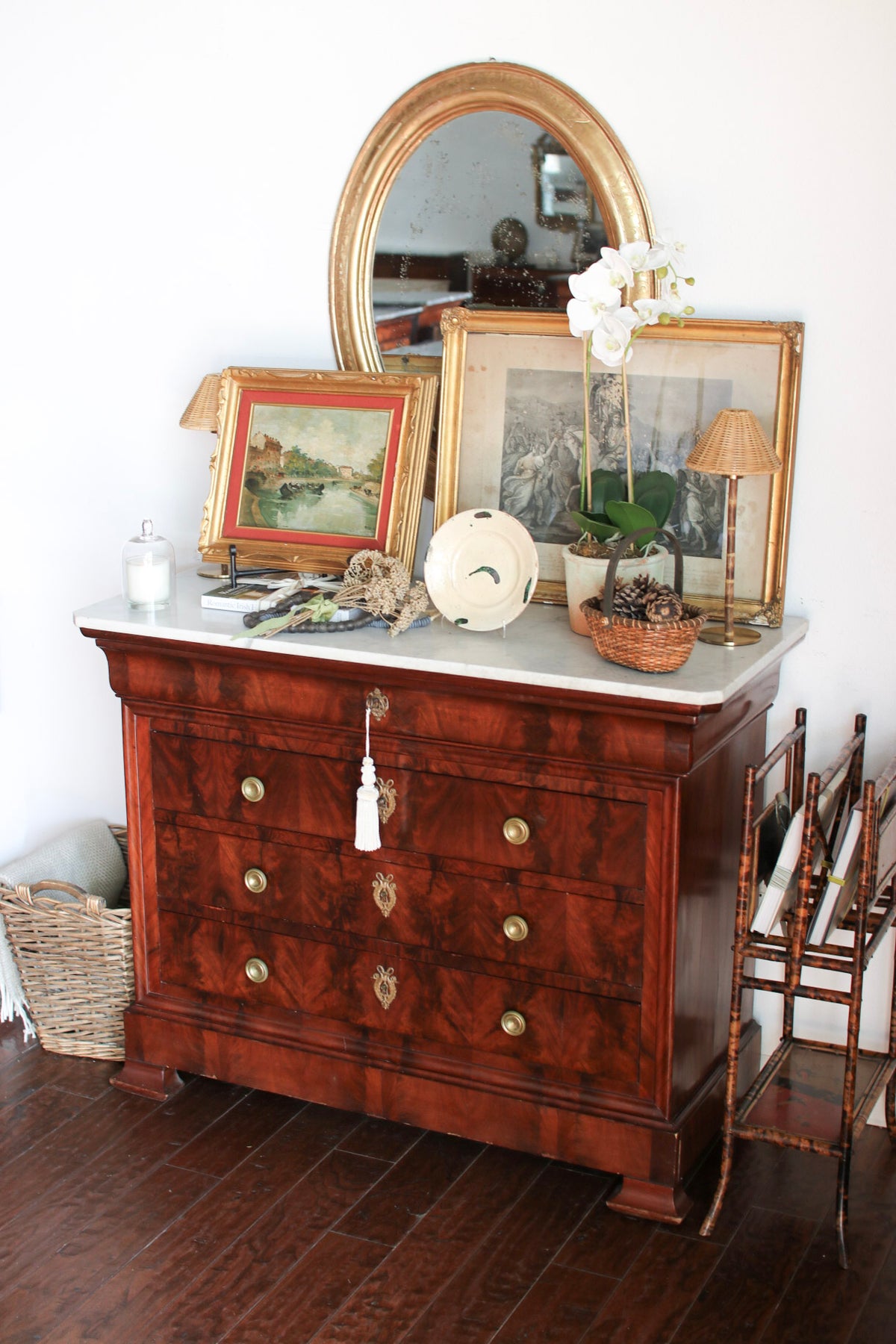 French Louis Philippe Commode with White Marble