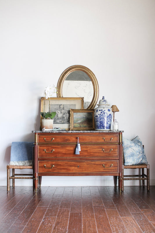 Antique French Louis XVI Grey Marble Top Commode