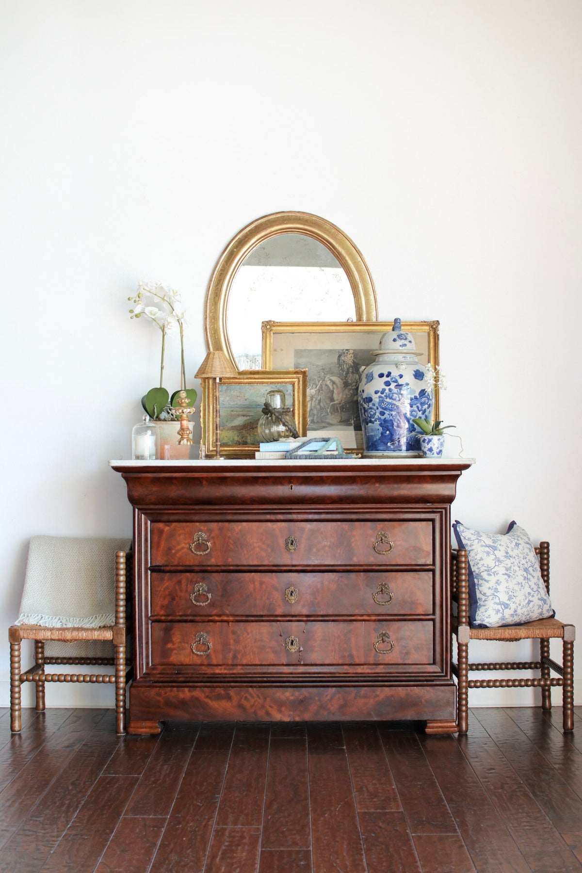 French Louis Philippe White Marble Top Commode
