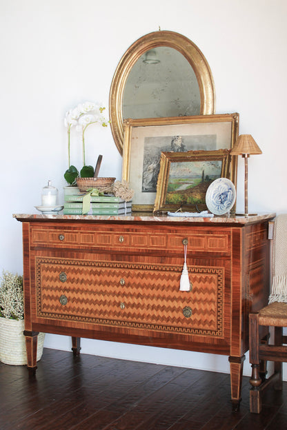 Italian Parquetry Vintage Commode with Pâté Stone