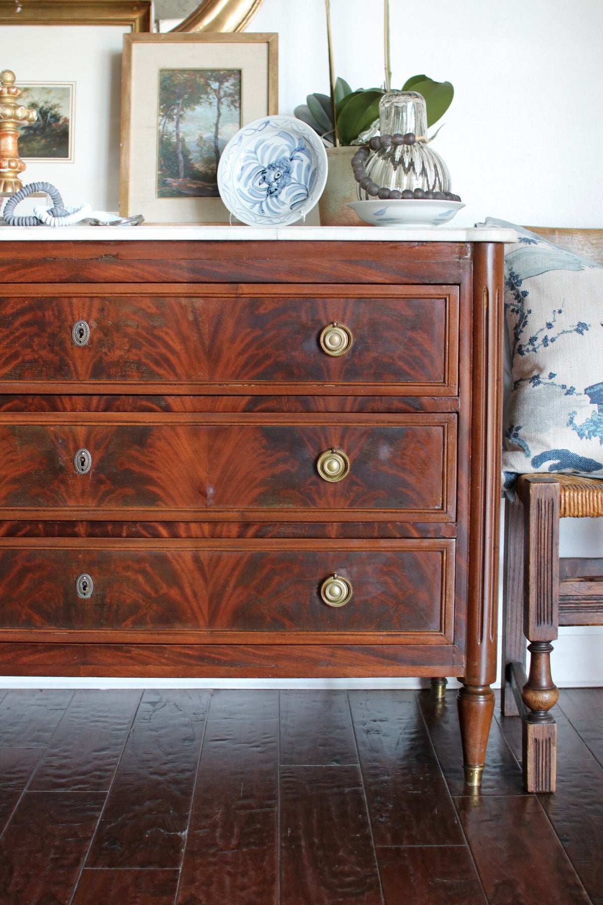 French Louis XVI White Marble Top Commode