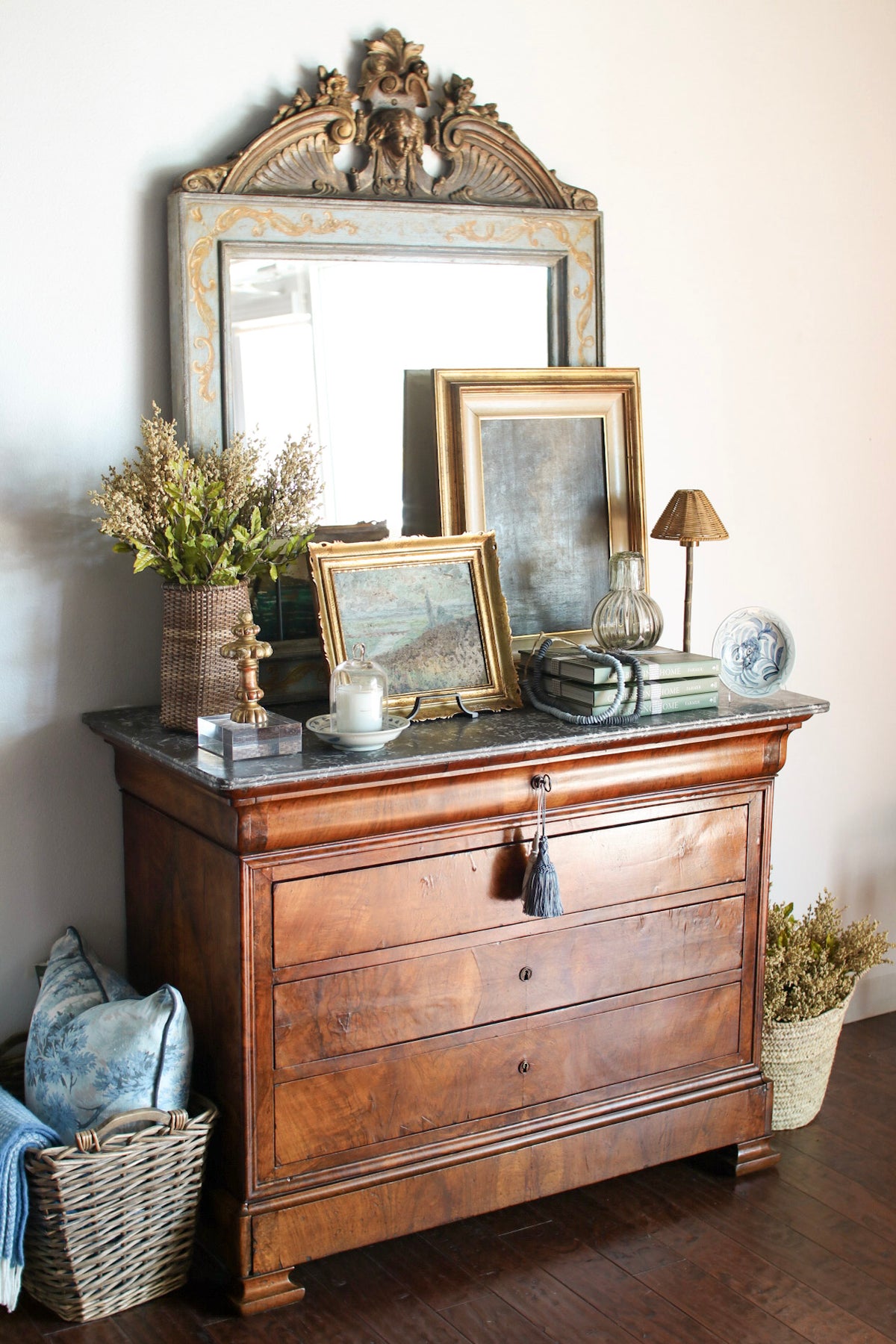 French Louis Philippe Grey Marble Top Commode