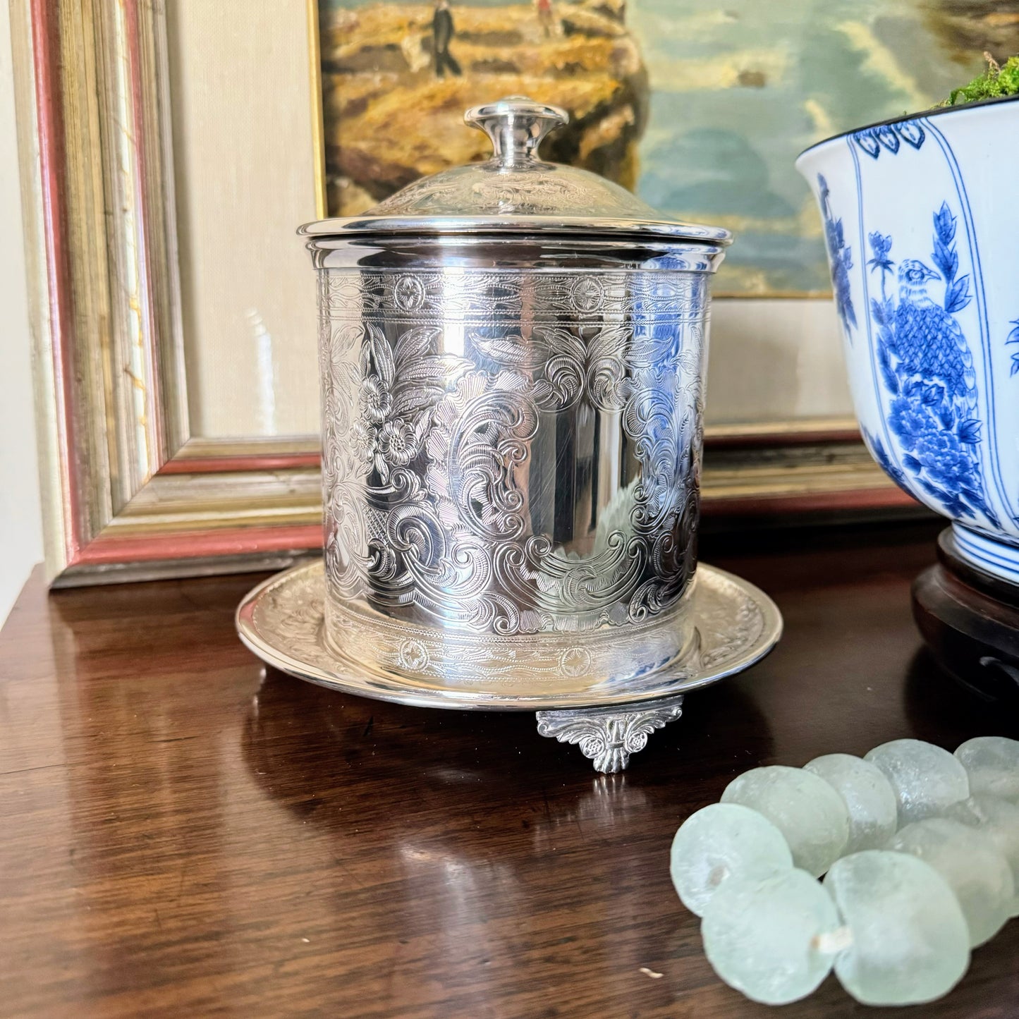 English Round Silver Biscuit or Tea Tin