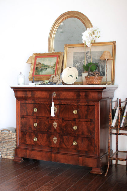French Louis Philippe Commode with White Marble