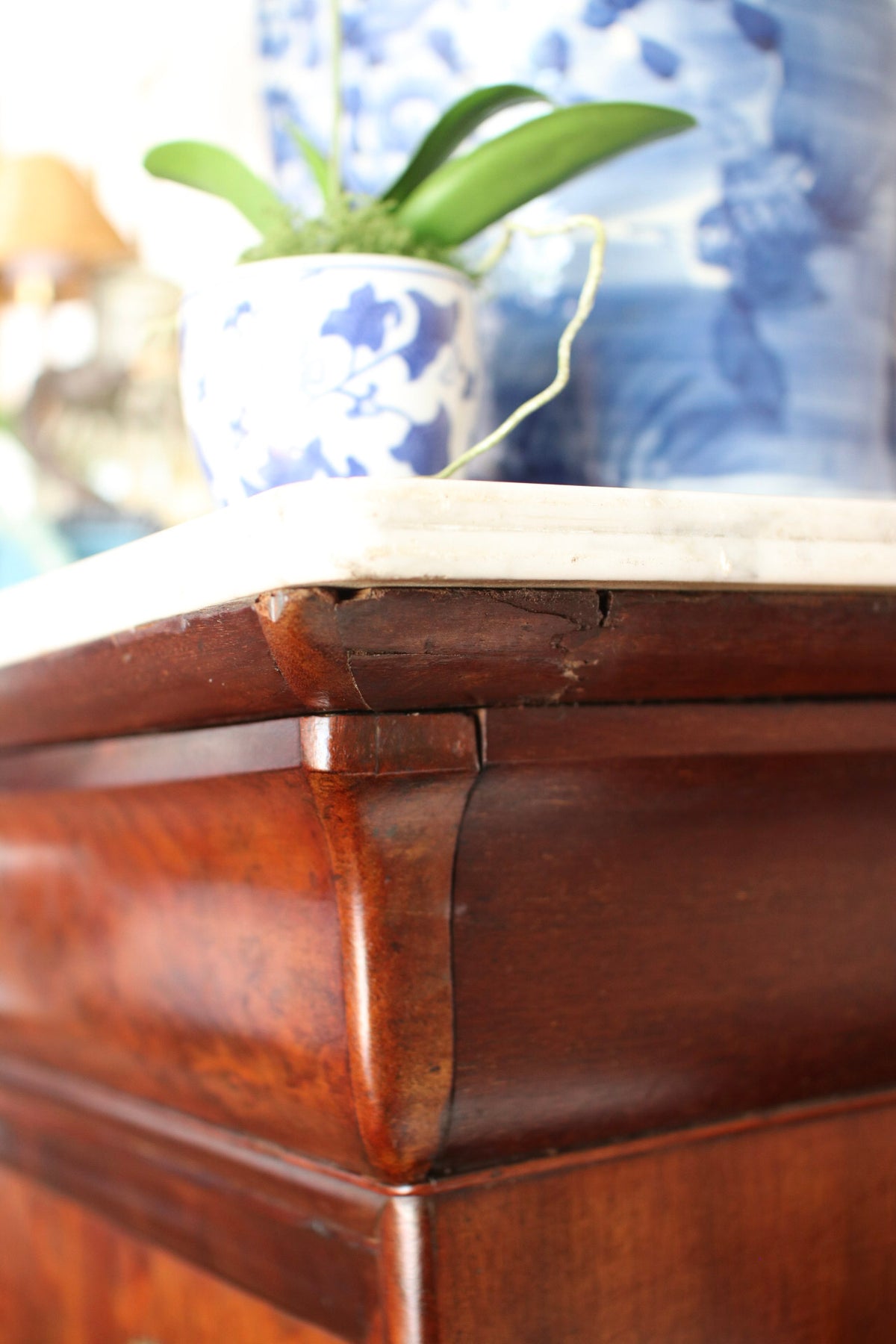 French Louis Philippe White Marble Top Commode