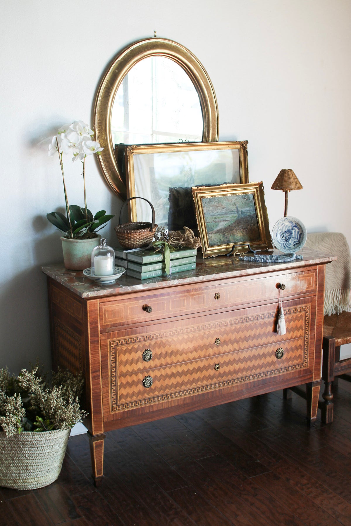 Italian Parquetry Vintage Commode with Pâté Stone