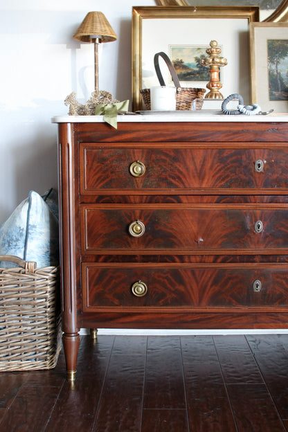 French Louis XVI White Marble Top Commode