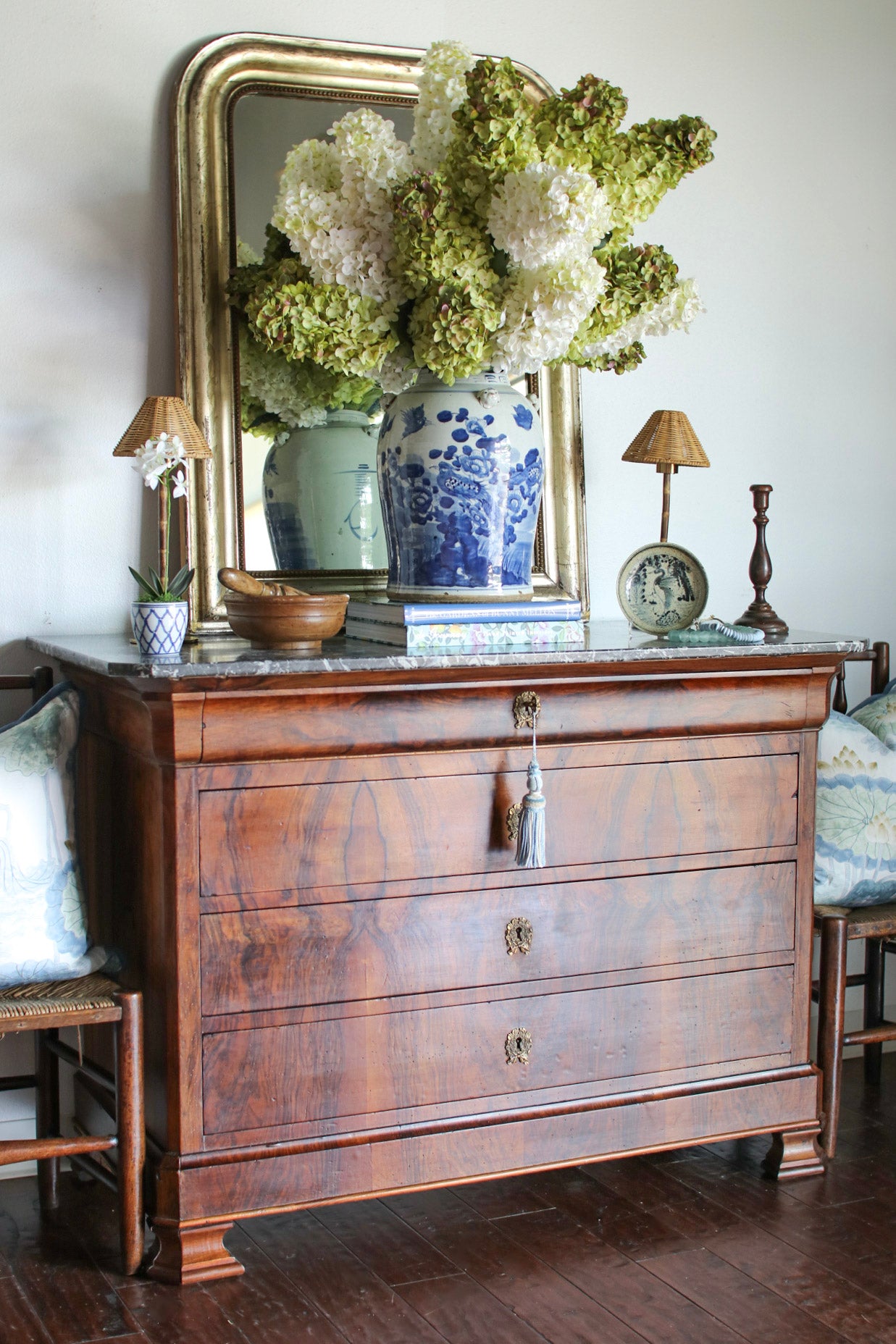 French Louis Phillipe Commode with Grey Marble Top