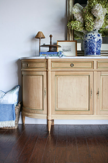 Bleached French Louis XVI White Marble Top Buffet