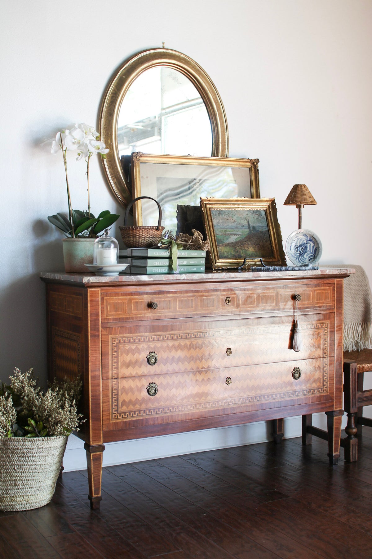 Italian Parquetry Vintage Commode with Pâté Stone