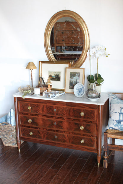 French Louis XVI White Marble Top Commode