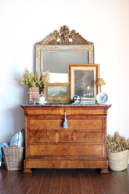 French Louis Philippe Grey Marble Top Commode