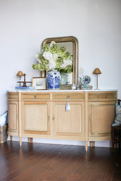 Bleached French Louis XVI White Marble Top Buffet