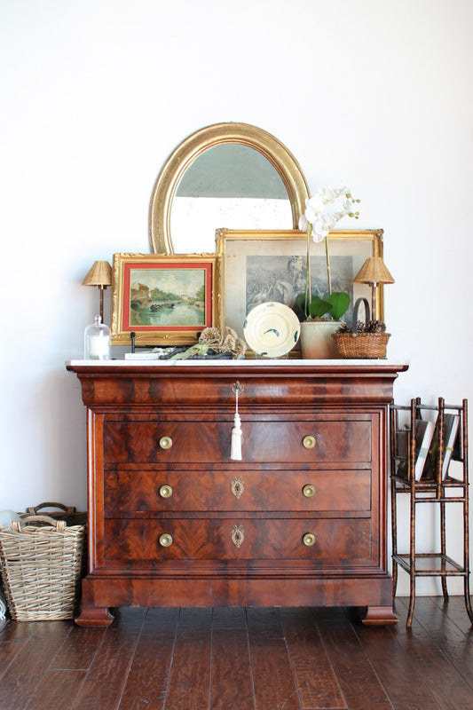 French Louis Philippe Commode with White Marble