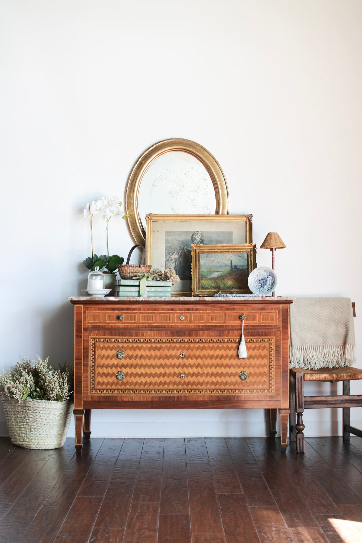 Italian Parquetry Vintage Commode with Pâté Stone