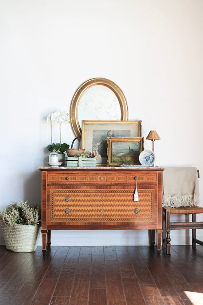 Italian Parquetry Vintage Commode with Pâté Stone
