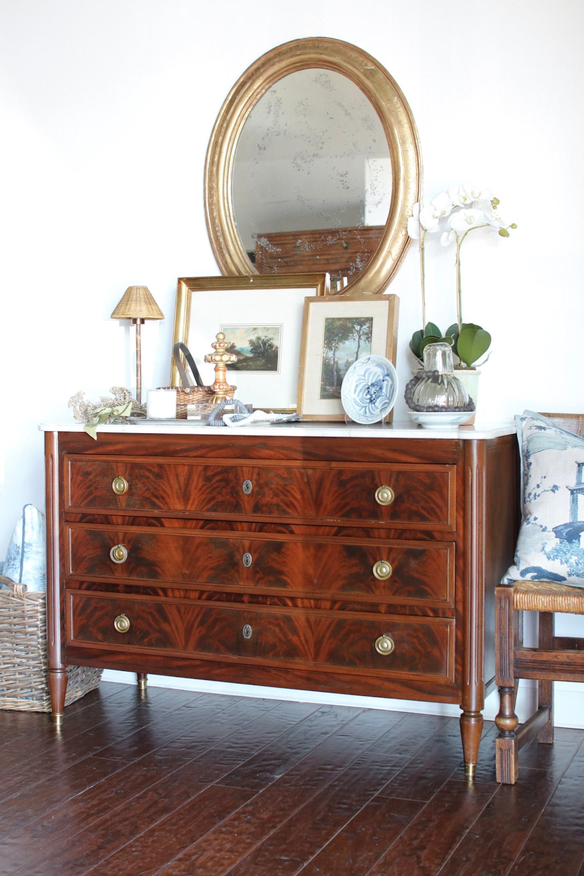 French Louis XVI White Marble Top Commode