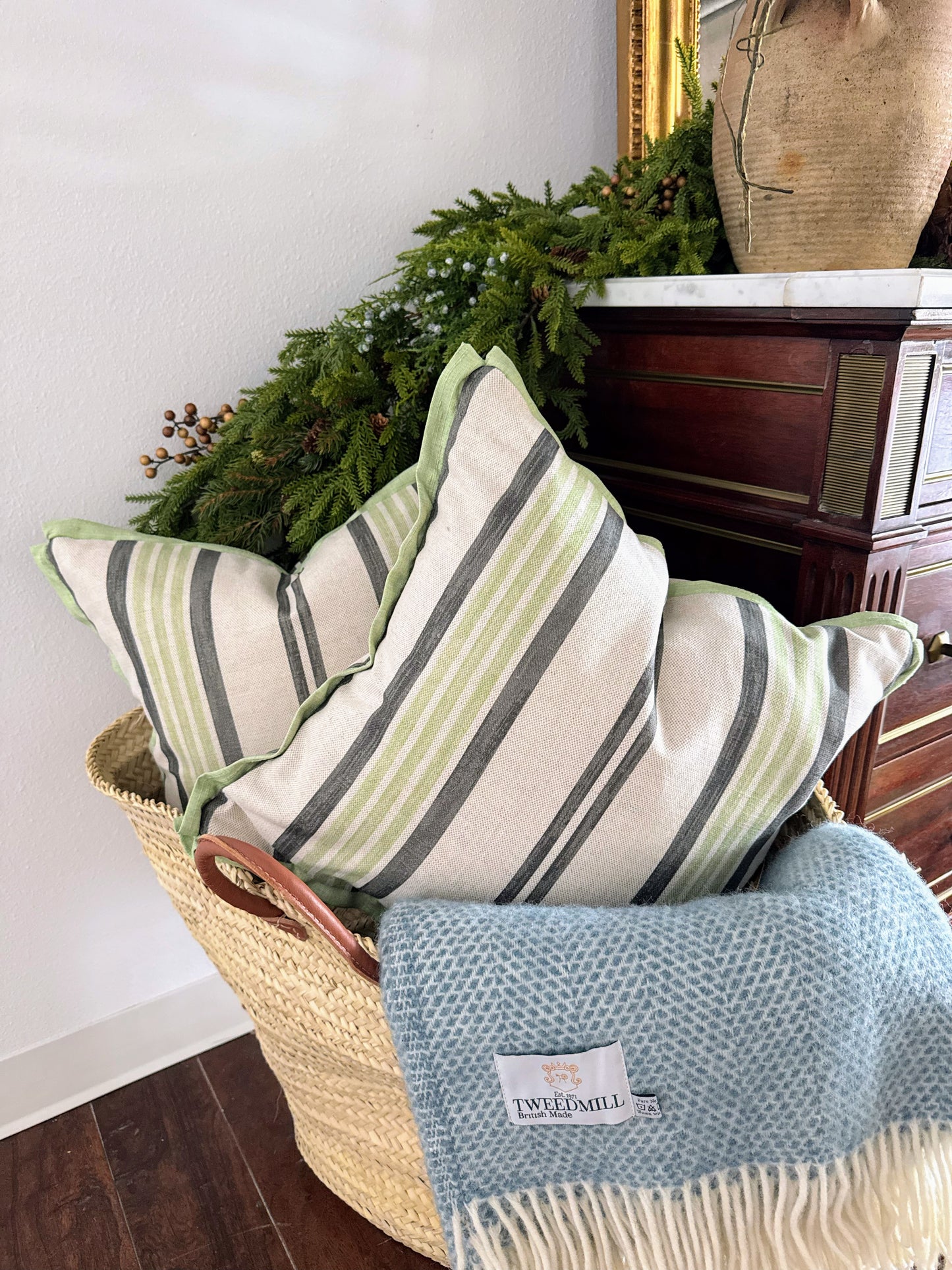 Custom Pillow: 18x18 Made in the UK Green Stripe