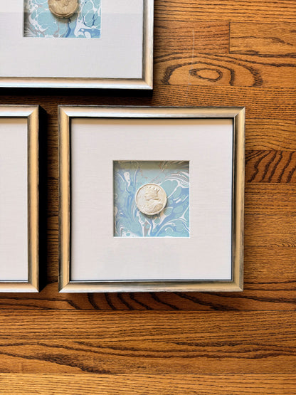Framed Intaglios Mounted on Marbled Paper